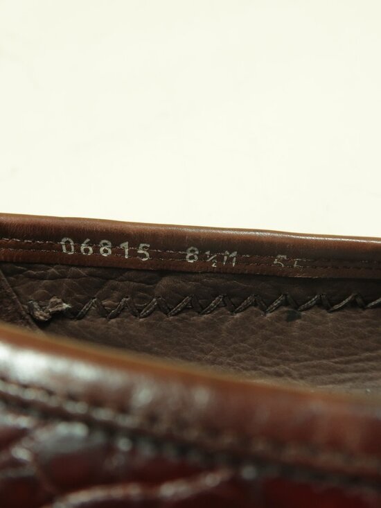 Vintage Bragano Crocodile Vamp Leather Loafers Shoes Mens 8.5M Brown Moc Toe
